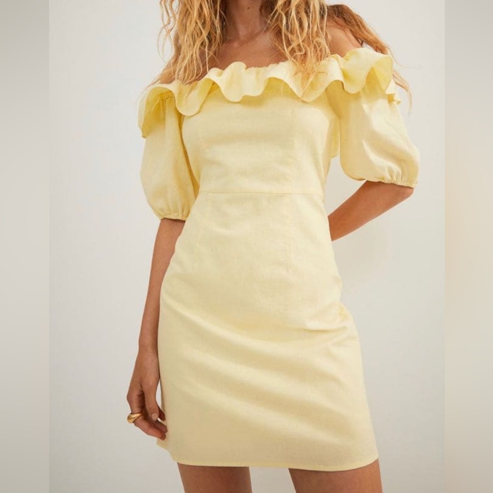 H&M Light Yellow Off-Shoulder Mini Dress - Picture 1 of 11
